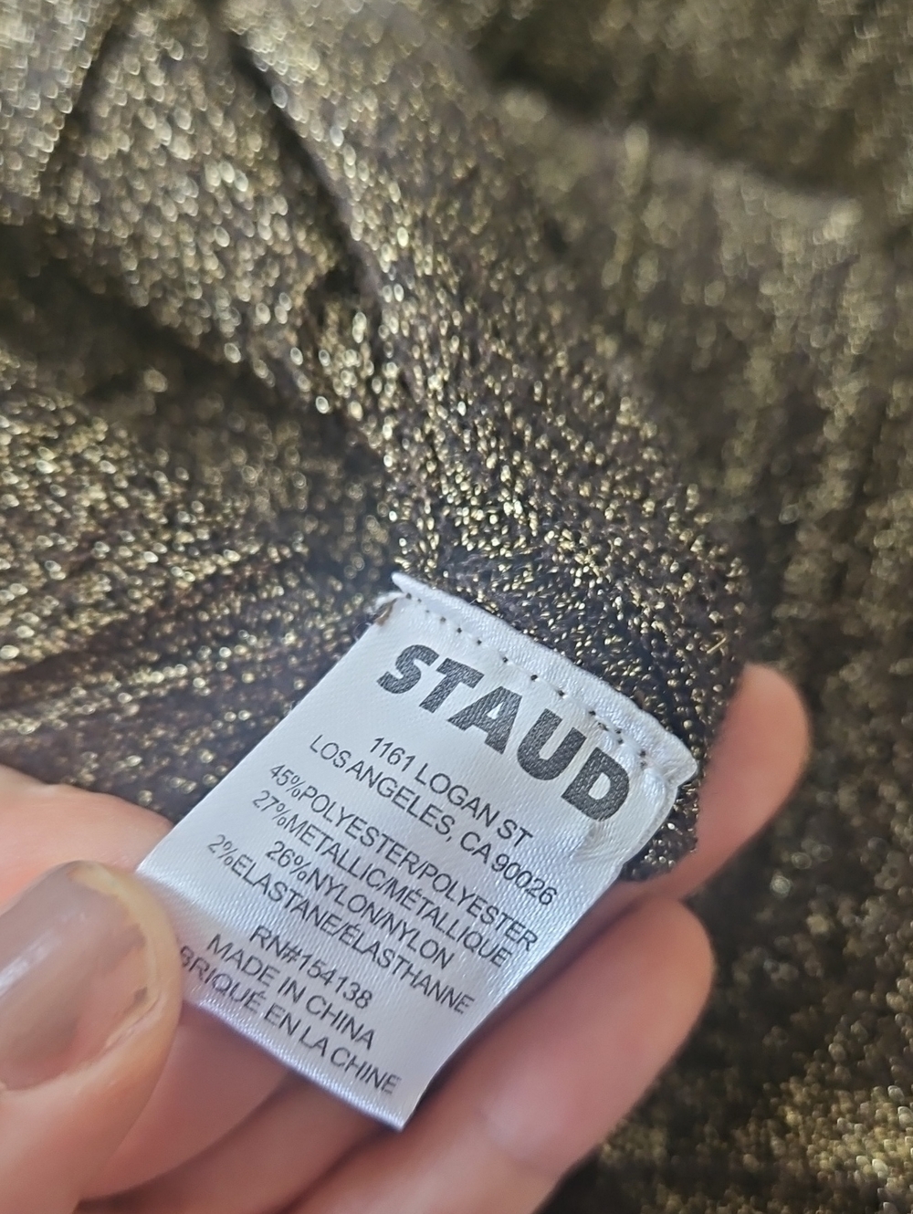 STAUD Gold Metallic Ribbed Long-Sleeve Fit-and-Flare Mini Dress L - Picture 9 of 11